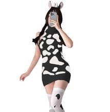 Load image into Gallery viewer, YYDS Japanese girl cow print sexy lingerie short skirt mid-length high-neck backless sweater sexy private pajamas