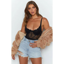 Load image into Gallery viewer, Yimunancy Mesh Sheer Lace Bodysuit V Neck Sexy Bodysuit Women 2020 Teddies Catsuits  Body Mujer Party Clubwear