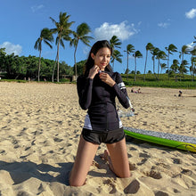 Load image into Gallery viewer, Zipper 3 Pieces Swimsuit Long Sleeve Rashguards Boyshort Summer Swimming Surfing Suit Push Up Padded Swimwear With Boyshort