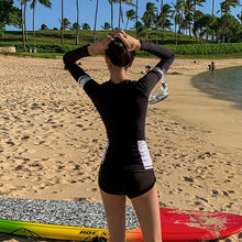 Load image into Gallery viewer, Zipper 3 Pieces Swimsuit Long Sleeve Rashguards Boyshort Summer Swimming Surfing Suit Push Up Padded Swimwear With Boyshort
