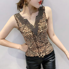 Load image into Gallery viewer, camisetas mujer new 2020 Summer sleeveless V-neck hot drill T-Shirt Fashion Casual Lace hollow out Korean mesh shirt