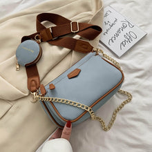 Load image into Gallery viewer, fashion chains women shoulder bags designer wide strap messenger bags luxury pu leather crossbody bag lady small purse 3 bag set