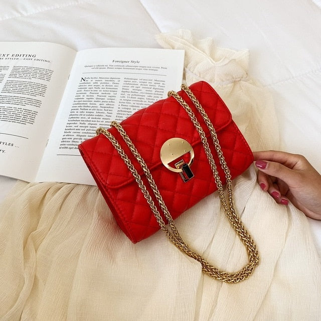 lady bags  new arrival fashion women shoulder bag pu material diamond lattice chains crossbody bag black red color