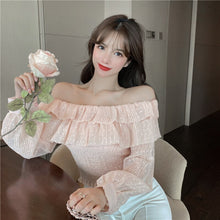 Load image into Gallery viewer, new Word shoulder Blouses fashion Women&#39;s Clothing 2021 Early autumn Short paragraph chiffon pleats Ruffle Chiffon shirt women