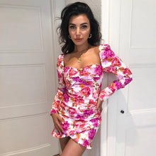 Load image into Gallery viewer, print dressElegant Floral Print Bodycon Short Dress for Women Puff Long Sleeve Wrap Skinny Party Mini Dresses Ladies 2021 Autumn