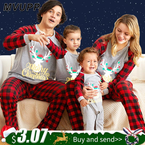 christmas pajamas cartoon family matching outfits for dad mom kids cotton print set plaid baby sleepwear winter clothes romper