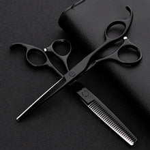 Load image into Gallery viewer, professional japan 440 steel 6 inch black hair scissors set cutting barber salon haircut thinning shears hairdressing scissors