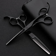 Load image into Gallery viewer, professional japan 440 steel 6 inch black hair scissors set cutting barber salon haircut thinning shears hairdressing scissors