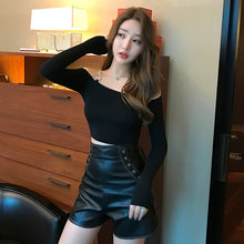 Load image into Gallery viewer, sexy fashion brand spring autumn new Women&#39;s Clothing long sleeve crop tops slash neck high quality off shoulder t-shirts modis