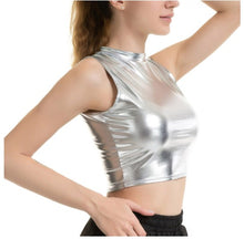 Load image into Gallery viewer, Women Pole Dance Clothing Crew Neck Clubwear Party Festival Rave Crop Top Shiny Metallic Sexy Punk Dance Costumes