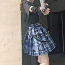 Load image into Gallery viewer, skirt and top two piece set women blouses korean harajuku shirt black gothic JK high waist mini sexy plaid skirts women suits