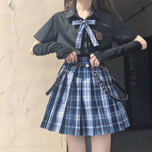 Load image into Gallery viewer, skirt and top two piece set women blouses korean harajuku shirt black gothic JK high waist mini sexy plaid skirts women suits