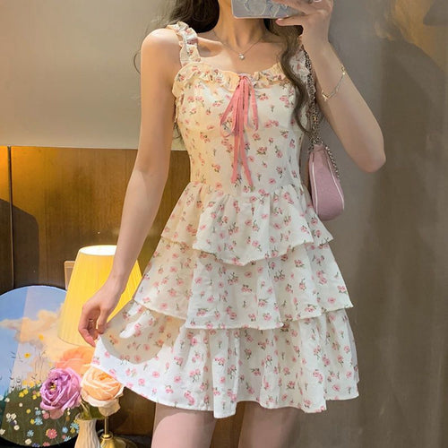 summer Print Floral slip dress Women 2022 Japanese girl style sweet Party Dress Casual Holiday Boho female Vestido