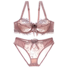 Load image into Gallery viewer, summer Women&#39;s underwear thin sexy net yarn woman embroidery Transparent lace bra and pants sets