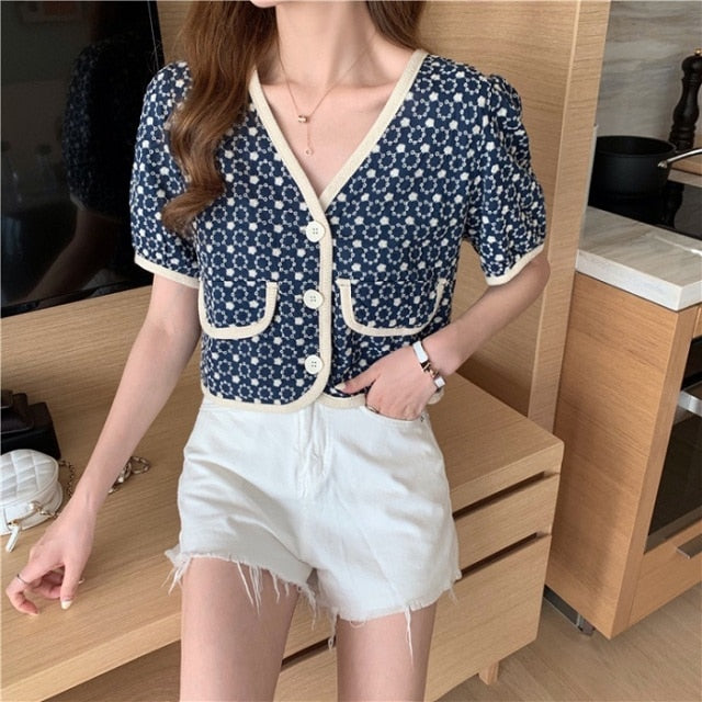summer  blouses femme Women's Clothing crop tops v-neck Blouses casual loose Female Shirts floral outfits