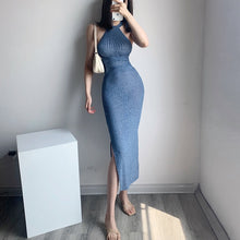 Load image into Gallery viewer, summer clothes sexy bodycon dress club outfits for women birthday 2021 elegantes prom dresses long dresses backless blue dress