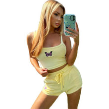 Load image into Gallery viewer, two piece sports set sexy women set skinny outfits vest crop tops and biker shorts bottom suit Towel cloth tracksuits summer