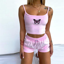 Load image into Gallery viewer, two piece sports set sexy women set skinny outfits vest crop tops and biker shorts bottom suit Towel cloth tracksuits summer