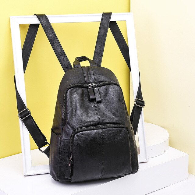 women's genuine leather backpack women casual black backpacks for travel luxury cowhide woman back pack bag female
