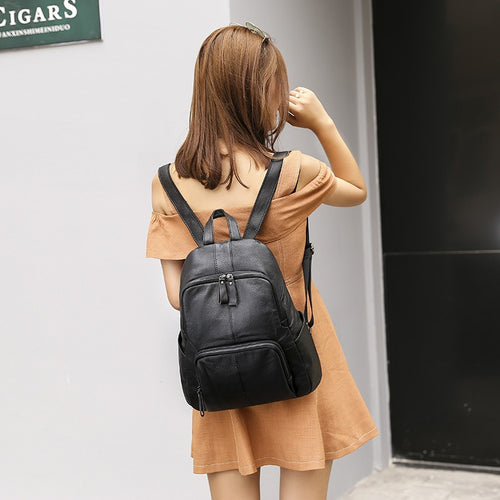 women's genuine leather backpack women casual black backpacks for travel luxury cowhide woman back pack bag female