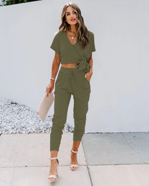 women's sets long pants sets elegant office ladies casual two pieces sets Pullover V-Neck casual women clothing