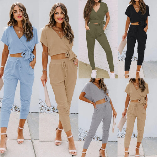 women's sets long pants sets elegant office ladies casual two pieces sets Pullover V-Neck casual women clothing