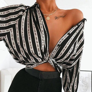 women shirt women shirts for women kawaii clothes  European and American temperament Street sexy striped off shoulder fashion